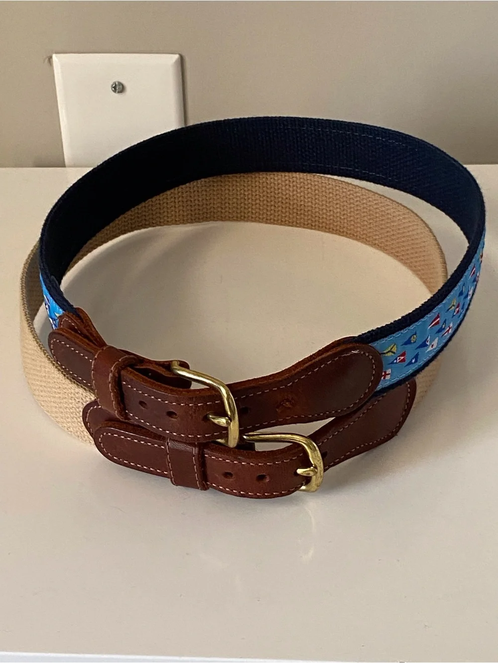 J.Bailey Boys Belt with Leather Trim - Blue & Tan
